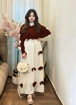 2PC Georgette Maxi Dress Set for Women – V Neck Bow Top with Long Flare Maxi (Elegant Party Wear)
