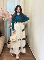 2PC Georgette Maxi Dress Set for Women – V Neck Bow Top with Long Flare Maxi (Elegant Party Wear)