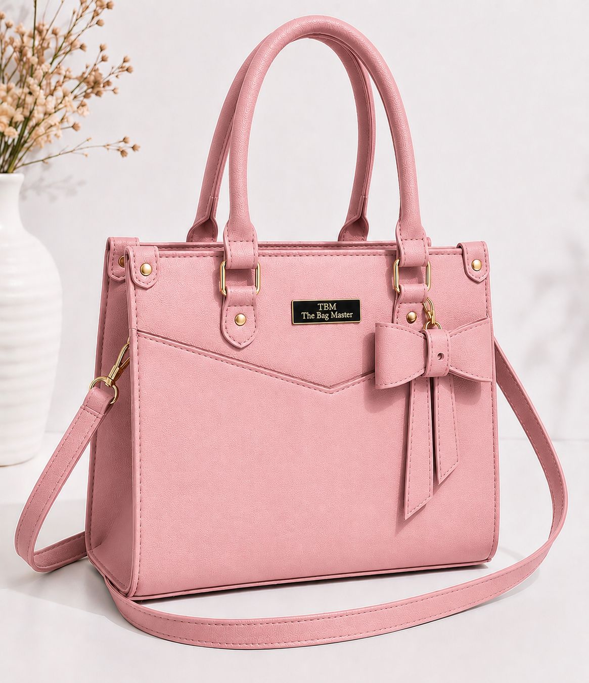 LuxeBow Women’s Shoulder Bag – Premium Rexine Handbag with Long Strap & Bow Charm
