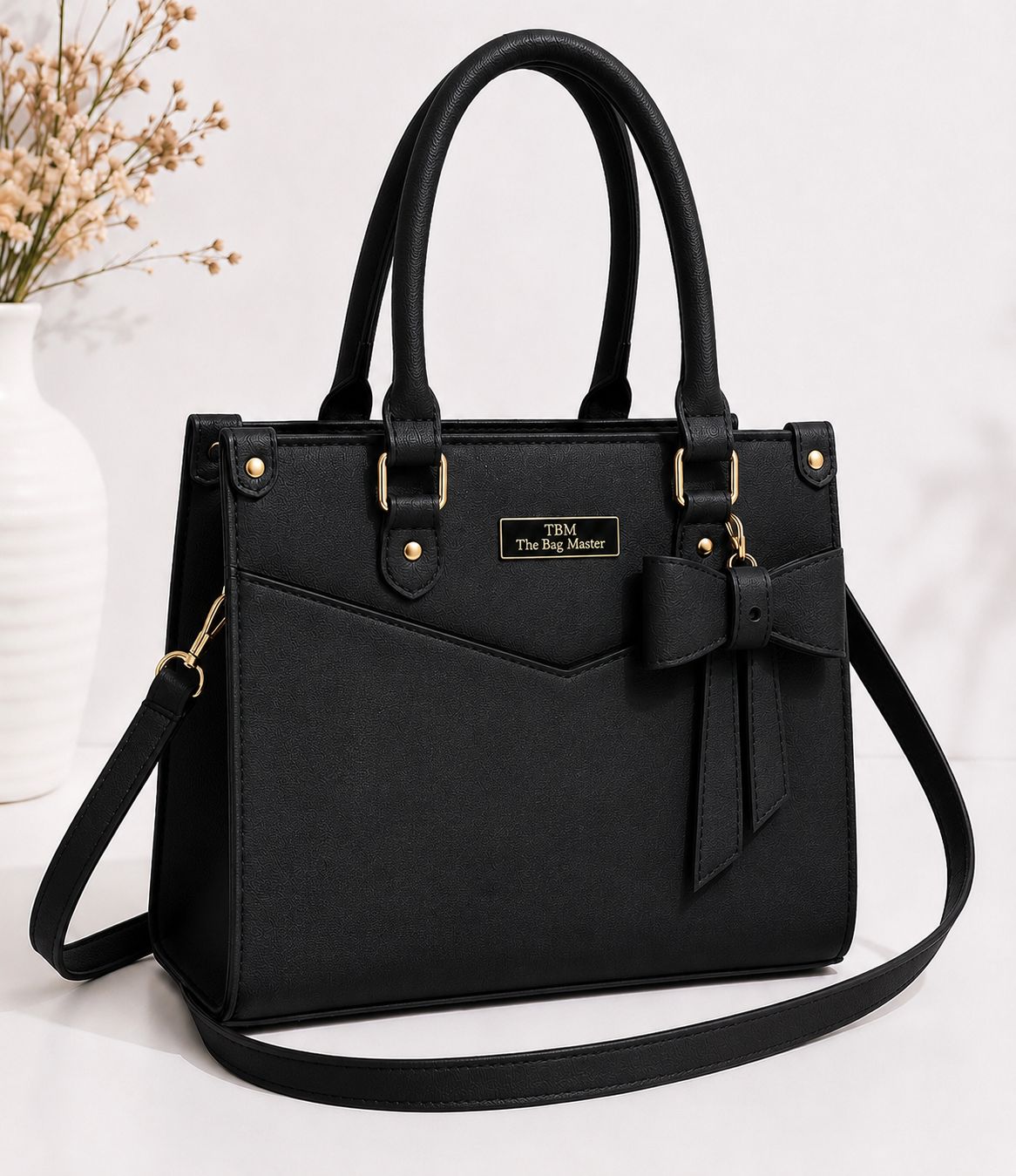 LuxeBow Women’s Shoulder Bag – Premium Rexine Handbag with Long Strap & Bow Charm