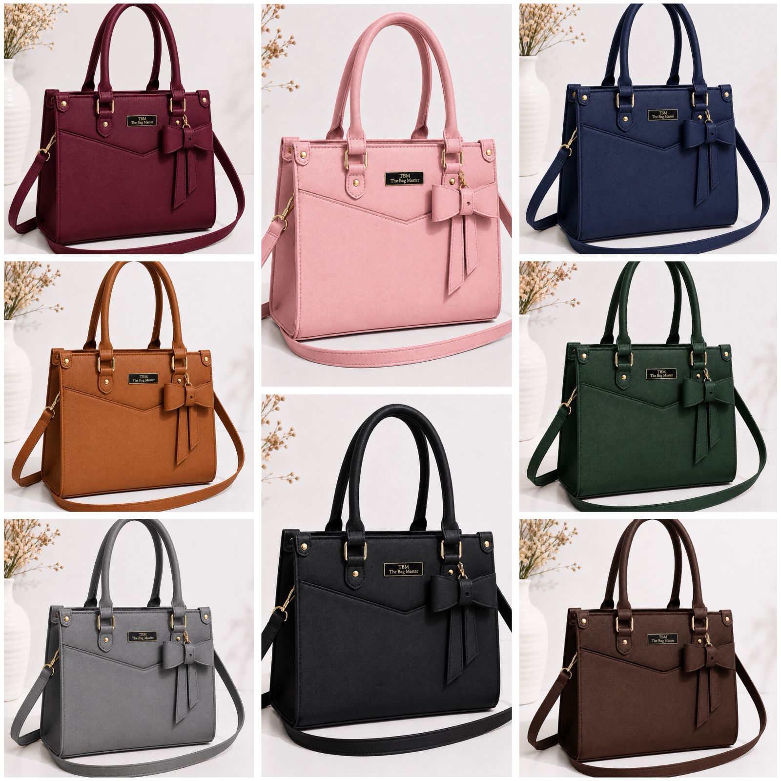 LuxeBow Women’s Shoulder Bag – Premium Rexine Handbag with Long Strap & Bow Charm