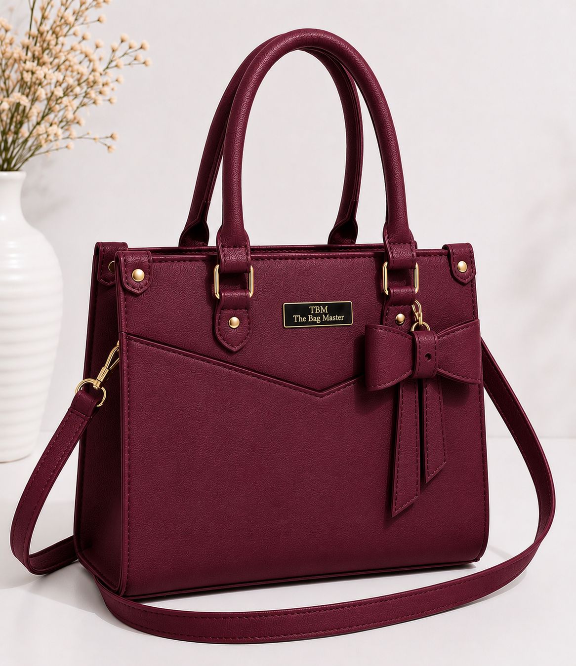 LuxeBow Women’s Shoulder Bag – Premium Rexine Handbag with Long Strap & Bow Charm