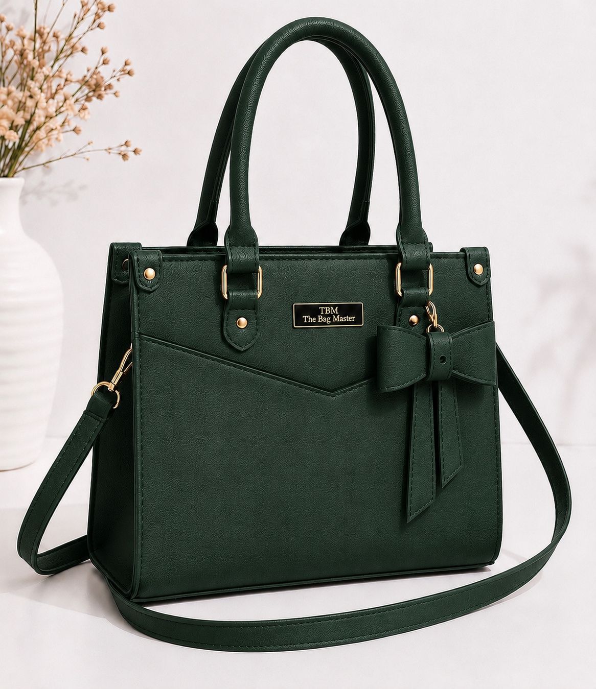 LuxeBow Women’s Shoulder Bag – Premium Rexine Handbag with Long Strap & Bow Charm