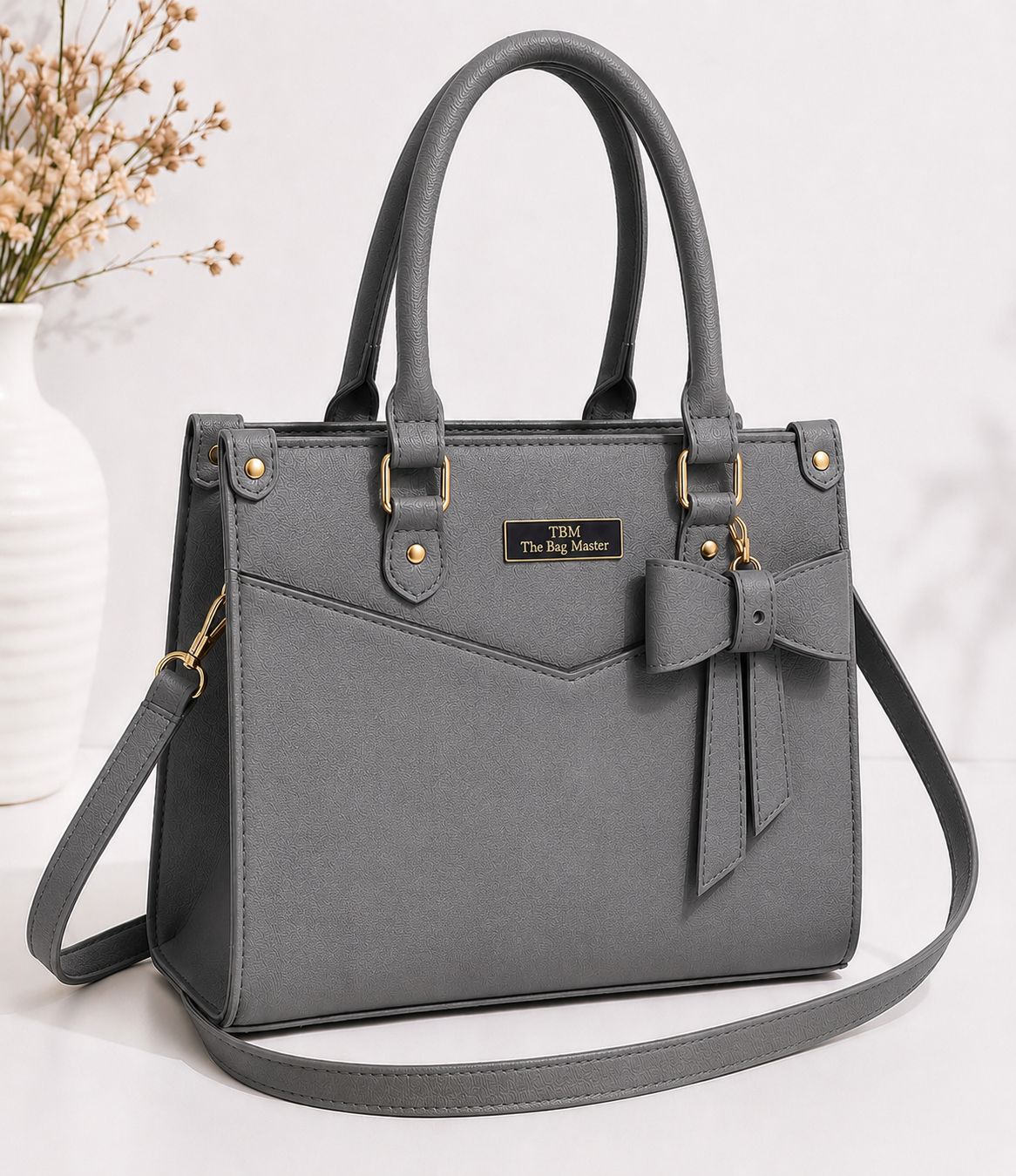 LuxeBow Women’s Shoulder Bag – Premium Rexine Handbag with Long Strap & Bow Charm