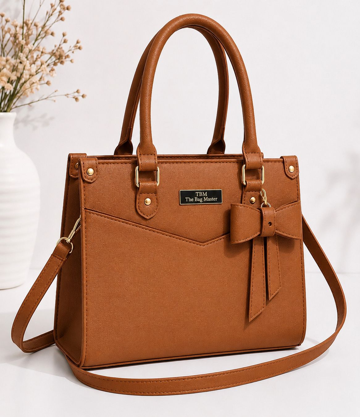 LuxeBow Women’s Shoulder Bag – Premium Rexine Handbag with Long Strap & Bow Charm