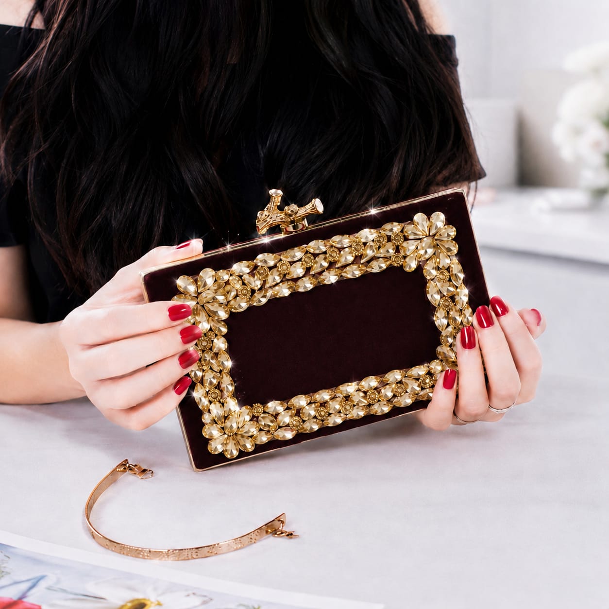 Bridal Clutch Bag with Handle for Girls