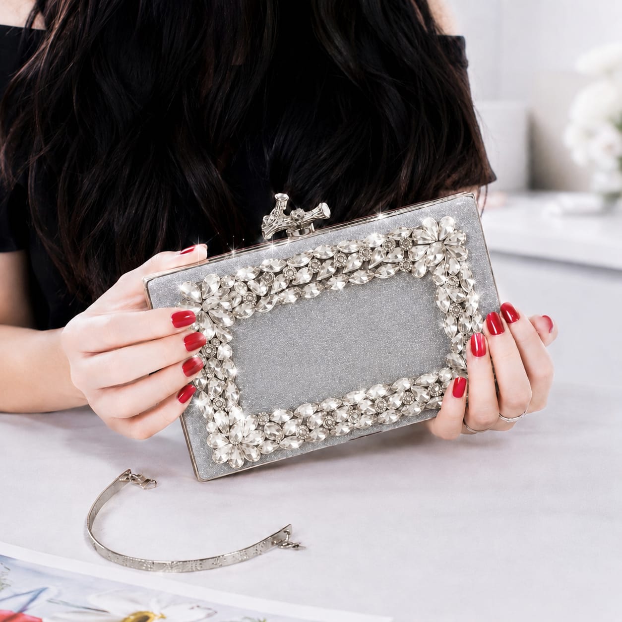 Bridal Clutch Bag with Handle for Girls