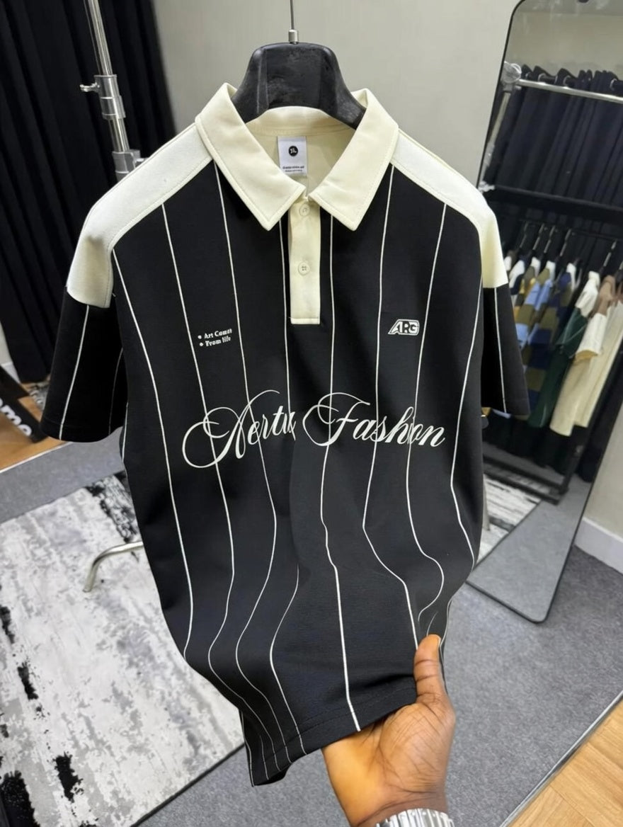 Men’s Contrast Collar Printed Polo T-Shirt – Premium Fine Terry Fabric Summer Wear