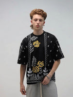 All Over Graphic Drop Shoulder T-Shirt – Printed Cotton Jersey Oversized Tee